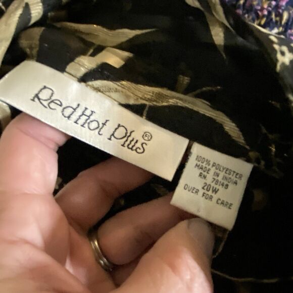 Red Hot Plus Sz 20W Black Tan Floral Button-Front 2-Piece Tank Sheer Blouse Work - Picture 9 of 10